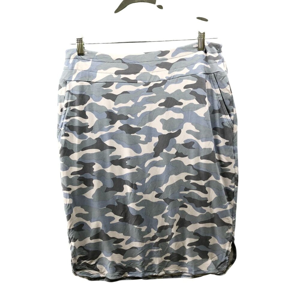 LOGO by Lori Goldstein Gray and White Camo Pencil Skirt